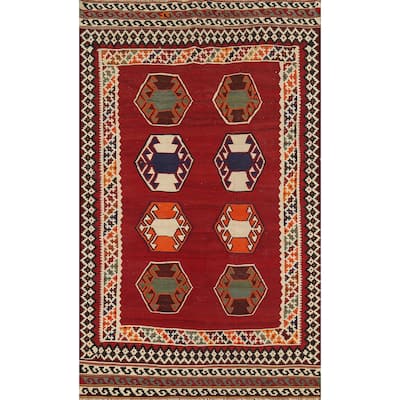 Kilim Qashqai Persian Vintage Rug Hand-Knotted Wool Carpet - 5'0"x 8'5"
