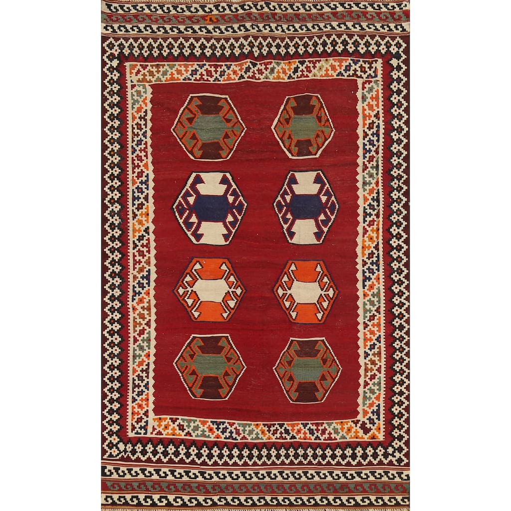 Kilim Qashqai Persian Vintage Rug Hand-Knotted Wool Carpet - 5'0"x 8'5"