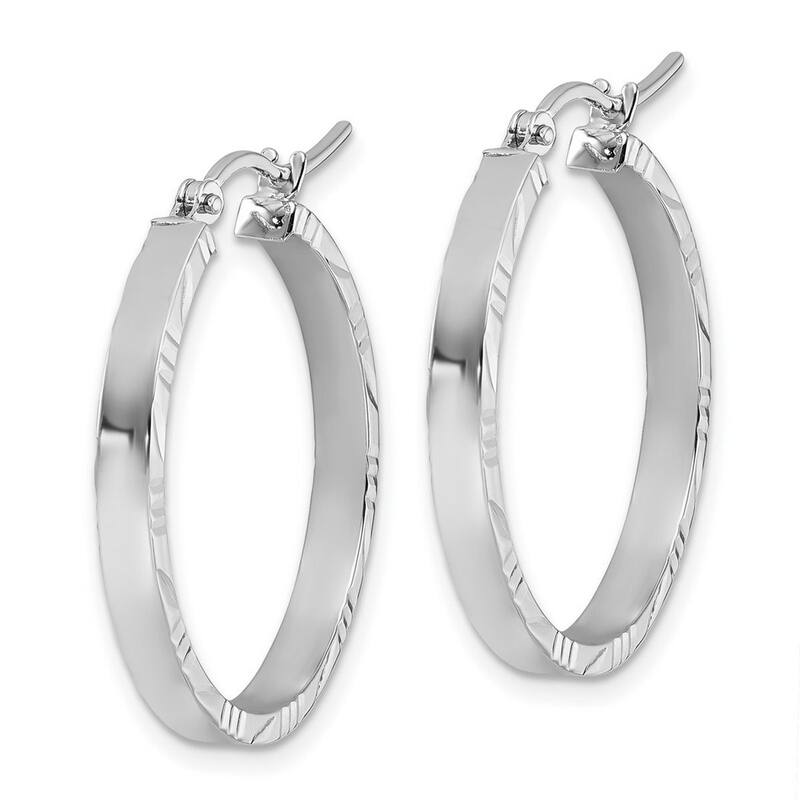 Curata 14k White Gold Sparkle Cut Edge Medium Polished Hoop Earrings - 25x25mm