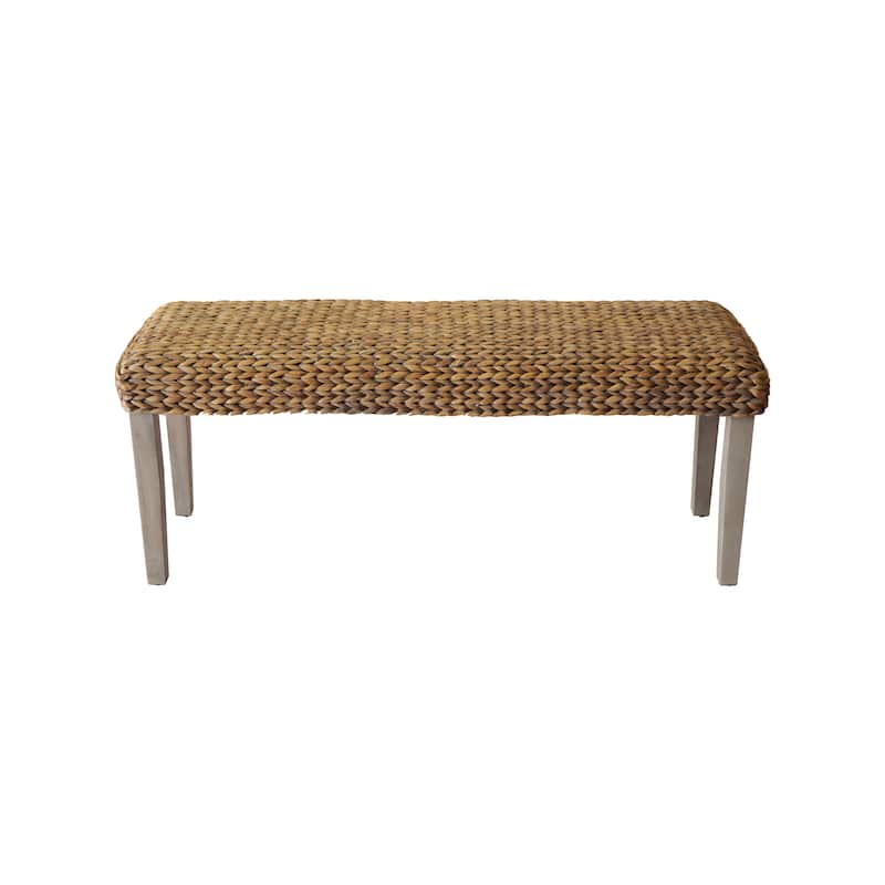 M4H Sultan Solid Wood Natural Water Hyacinth Indoor Bench - Grey