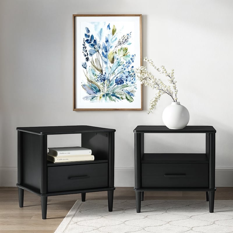 Walker Edison Mid-Century Modern Solid Wood Spindle Nightstand (Set of 2) - Black