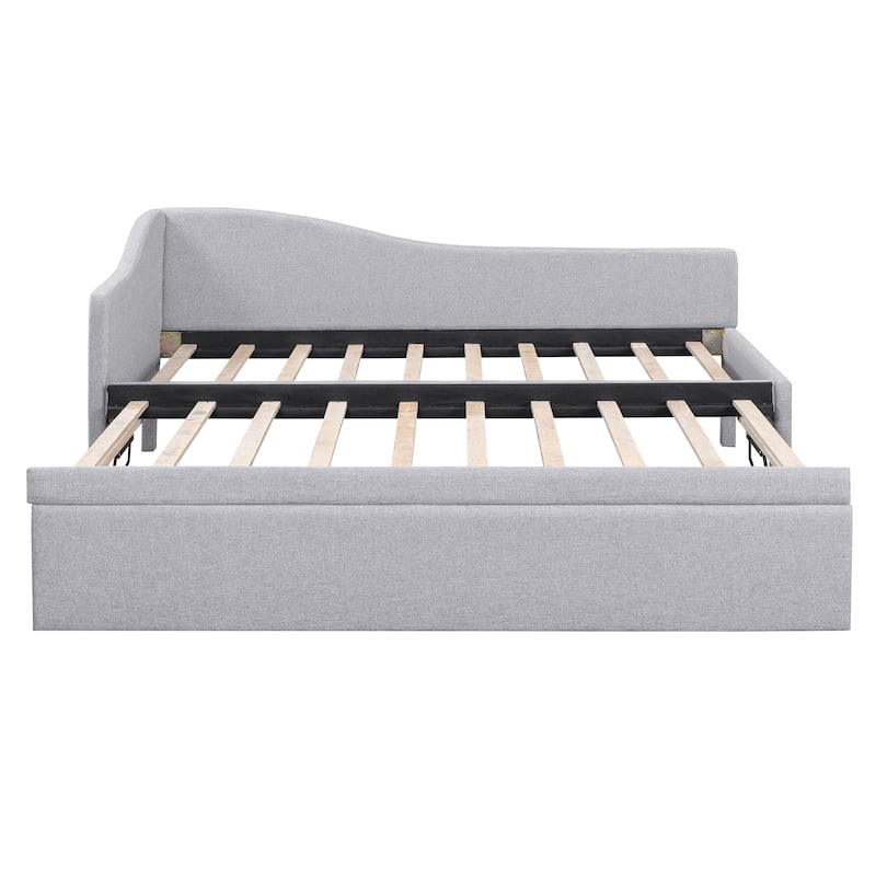 Twin Size Upholstered Daybed with Pop Up Trundle and L Shaped Backrest