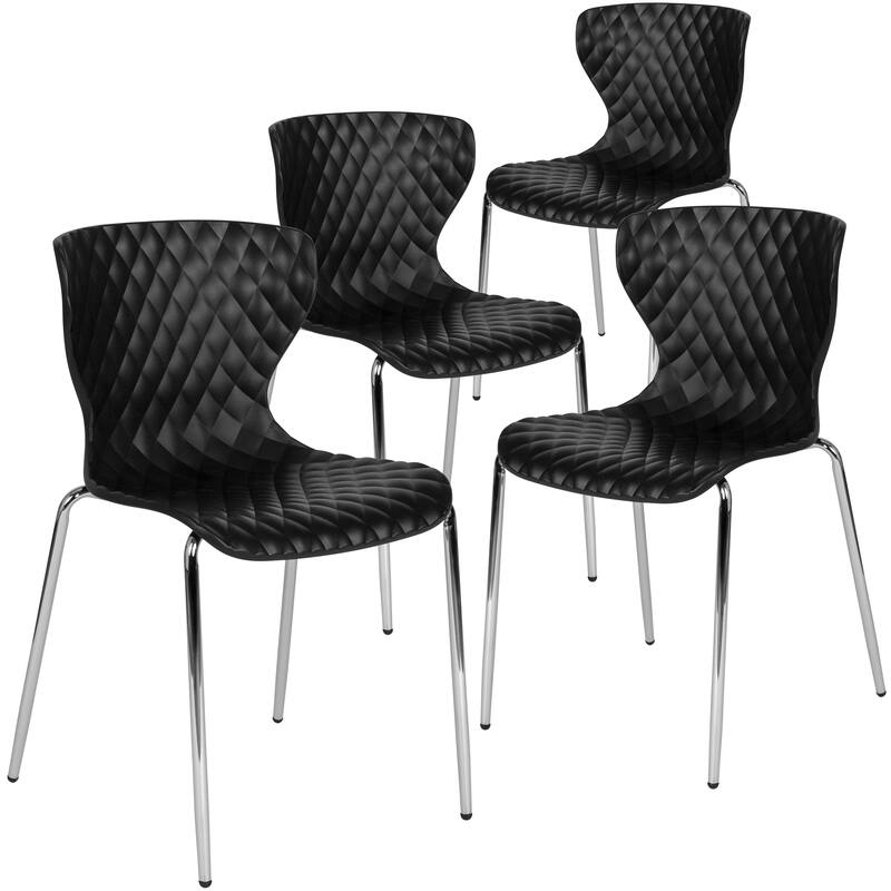 4 Pack Contemporary Design Plastic Stack Chair - Black