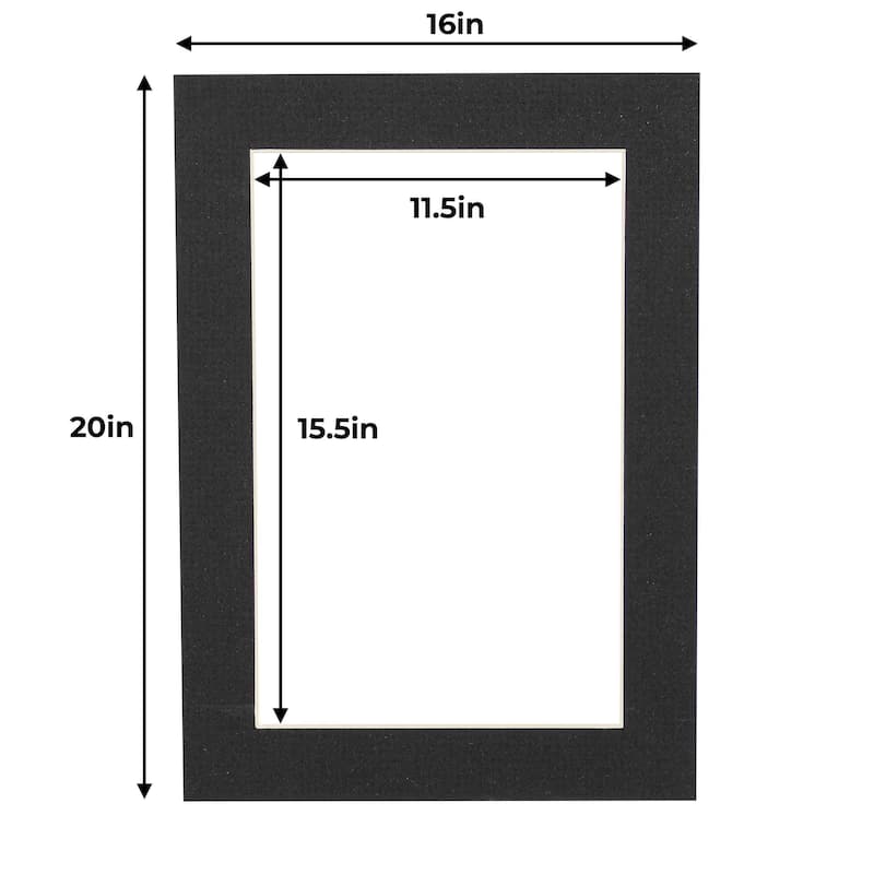 12x16 Mat for 16x20 Frame Precut Mat Board AcidFree Textured Black