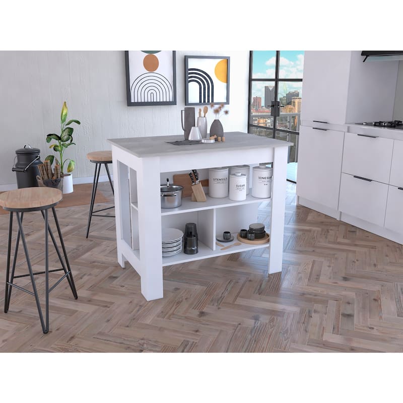 Kitchen Island with Storage - Stylish Prep Station & Shelves - 35.4" H x 40.5" W