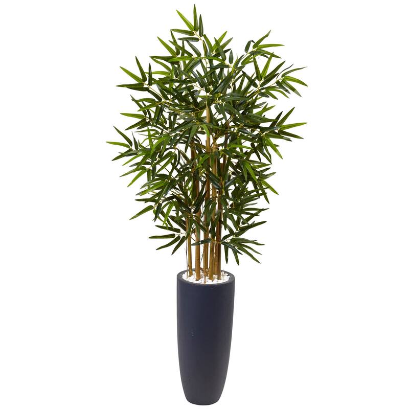 Artificial Bamboo Tree with Planter - 4ft Faux Tree Indoor Decor Gray Pot - Green - 61 Inches and Over