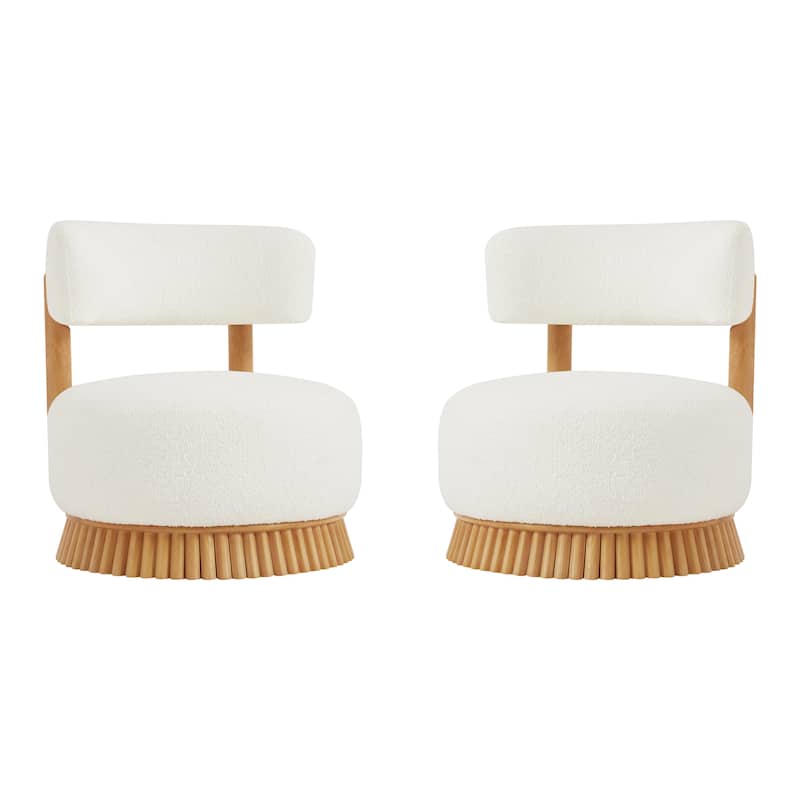 Modern Farmhouse Bouclé Armless Chair with Straw-Inspired Wood Base by Harper&Bright Designs