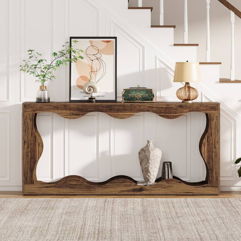 Farmhouse Console Table, 63-inch Scalloped Console Table for Living Room