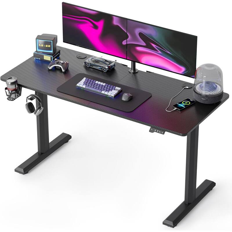 FEZIBO Height Adjustable Electric Standing Desk, Stand up Table, Sit Stand Home Office Desk with Splice Board