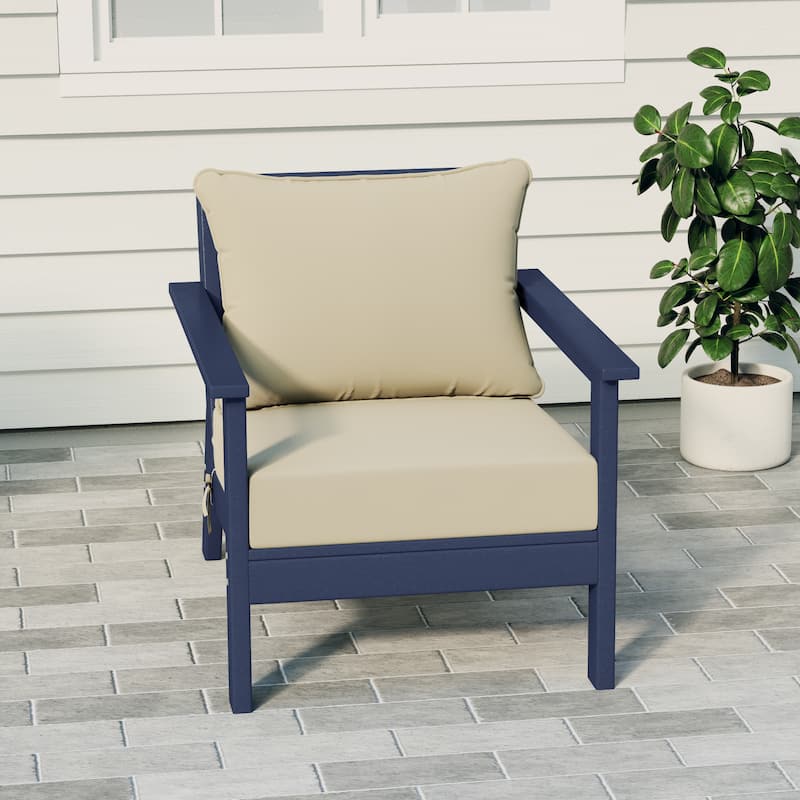 Birchwood All Weather HDPE Outdoor Patio Deep Seating Navy Blue Club Chair With Cushions (1-Piece)