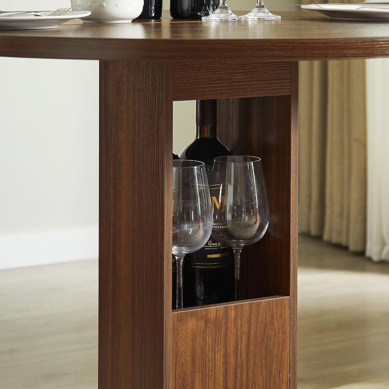 3-Piece Bar Table and Stool Set 31.5-inch round bar table with two stools Compact wooden dining bar with metal ring footrest