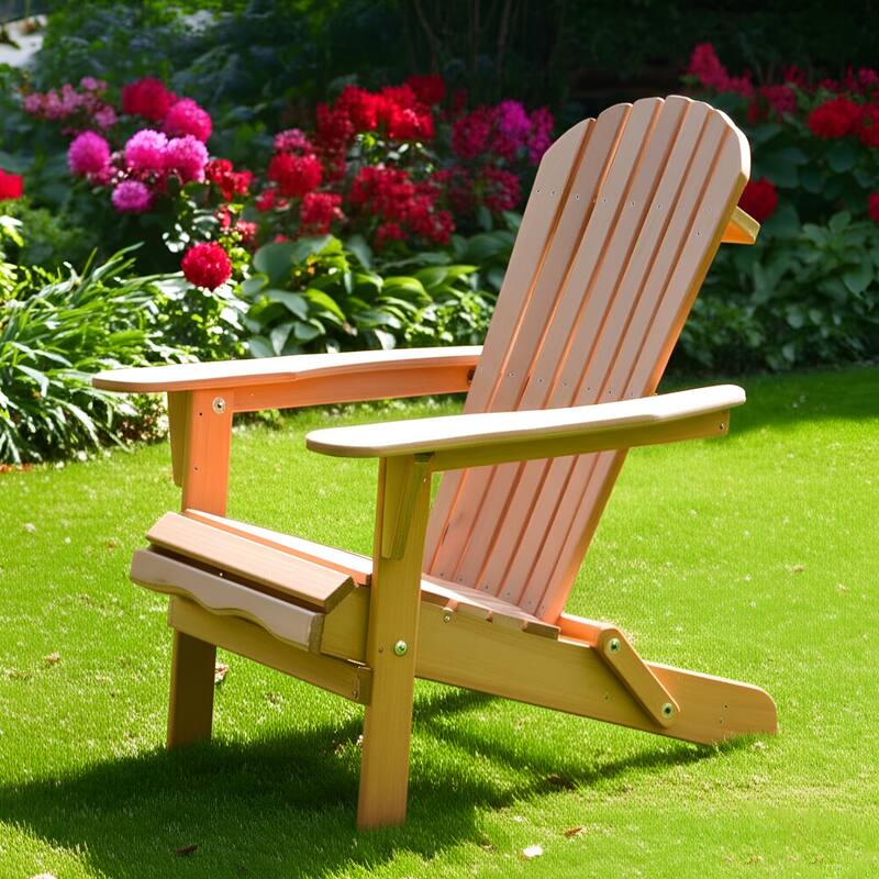Outdoor Wooden Folding Adirondack Chair with stained Pre assembled panels