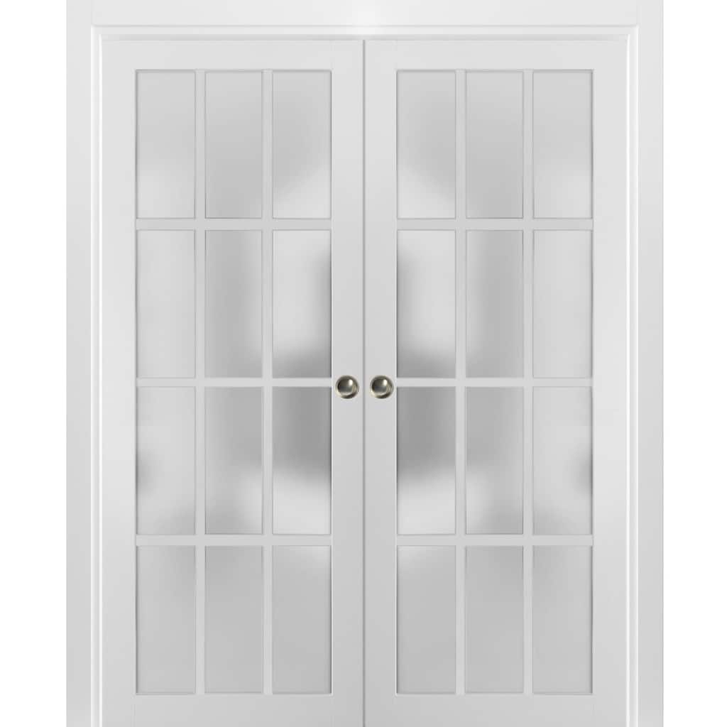 Sliding French Double Pocket Doors Frosted Glass 12 Lites/ Felicia 3312 White