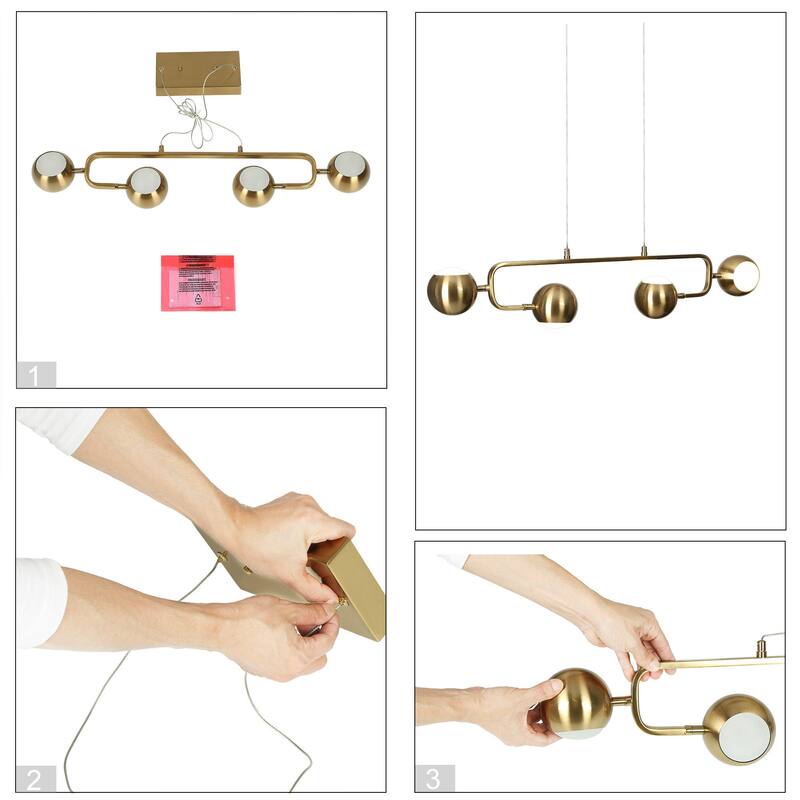 Modern 4-Light 31.5" Gold Brass LED Chandelier Metal Linear Island Lights for Dining Room