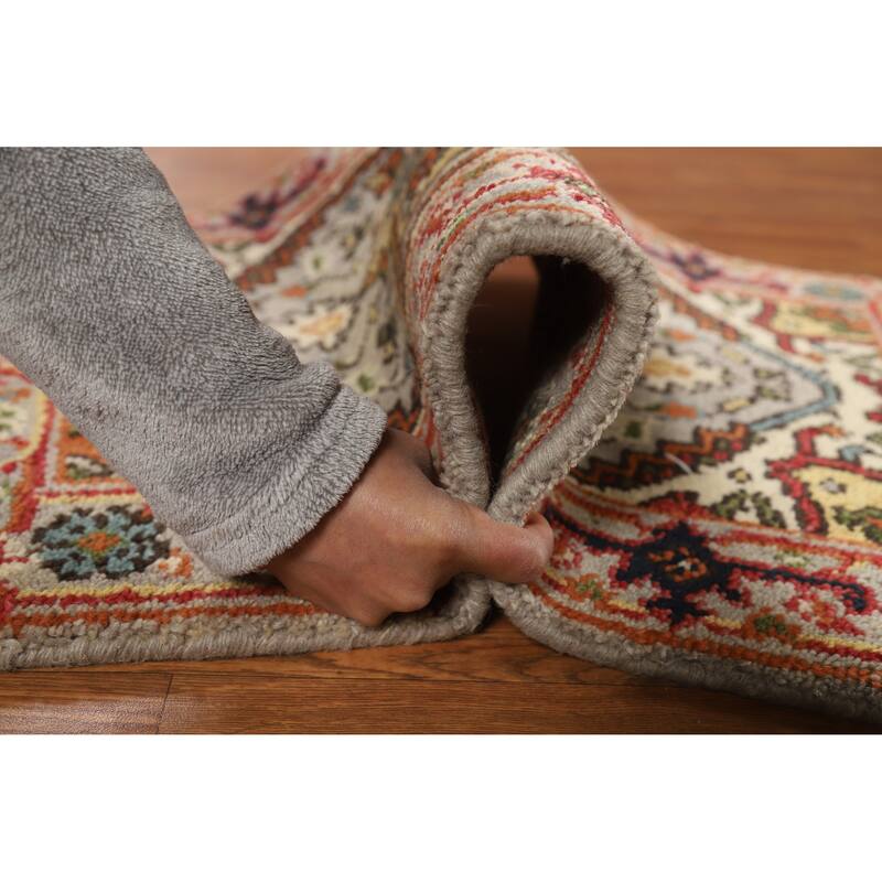 Hand Knotted Oriental 100% Wool Carpet Traditional Medallion Greys & Charcoal Heriz (serapi) Area Rug - 3' 0'' X 2' 0''