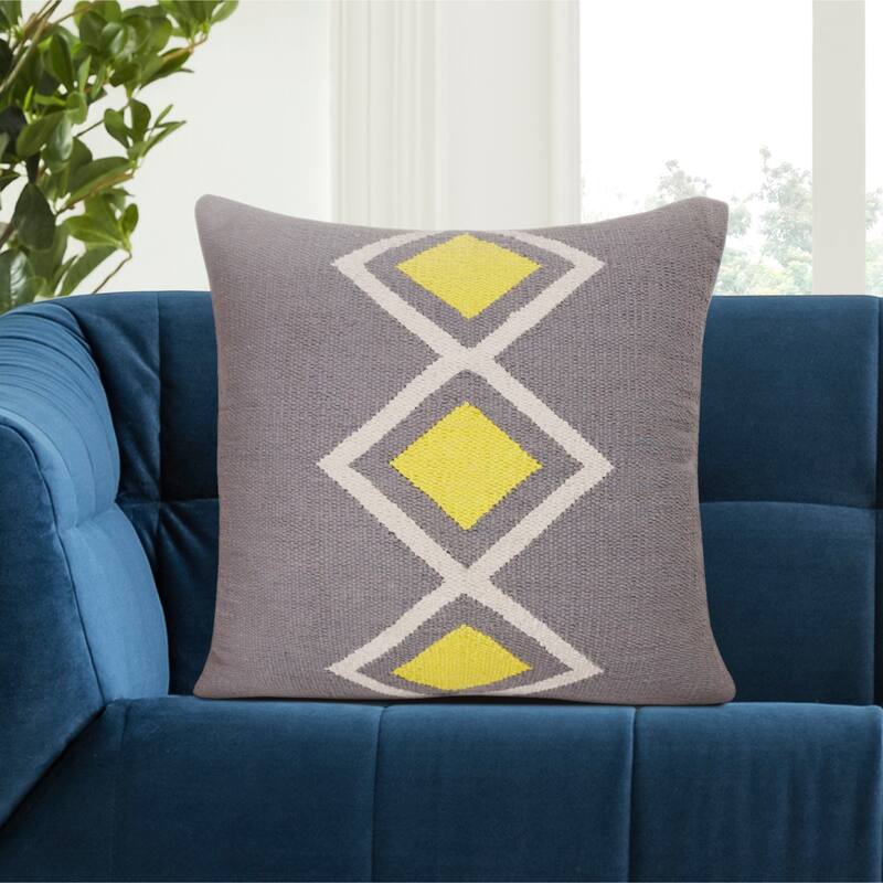 Handwoven Diamond Cotton Throw Pillow Cover - 20" - Gray and Yellow