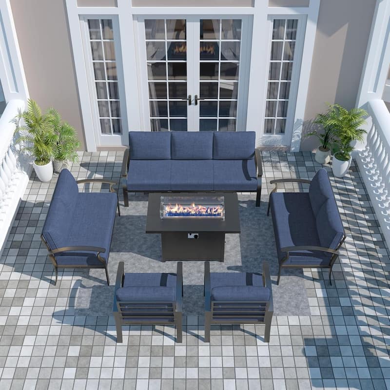 Aluminum Patio Furniture Set with FirePit Ottomans Swivel Chairs,Sectional Sofa with Thick Seat Cushions for Porch Garden
