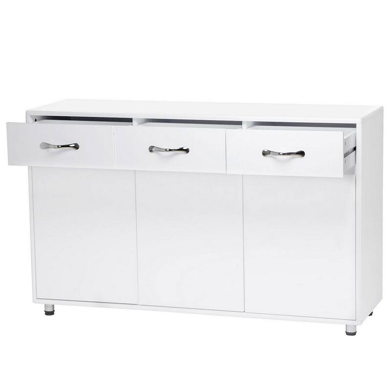 Jen 52 Inch Sideboard Buffet Console, 3 Drawers, 3 Cabinet Doors, White