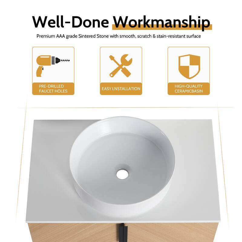 Bathroom Vanity With Sink In 30/36 Inch, Floating Bathroom Vanity With 2 Soft Close Doors