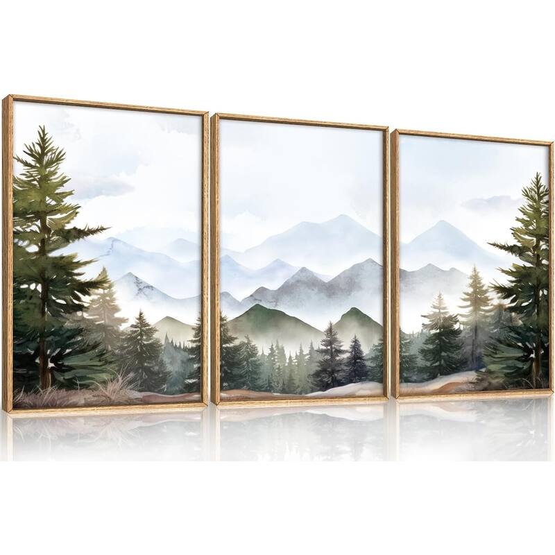 Misty Forest Wall Decor, Green Pine Tree, Nature Widerness Landscape - 16 x 24