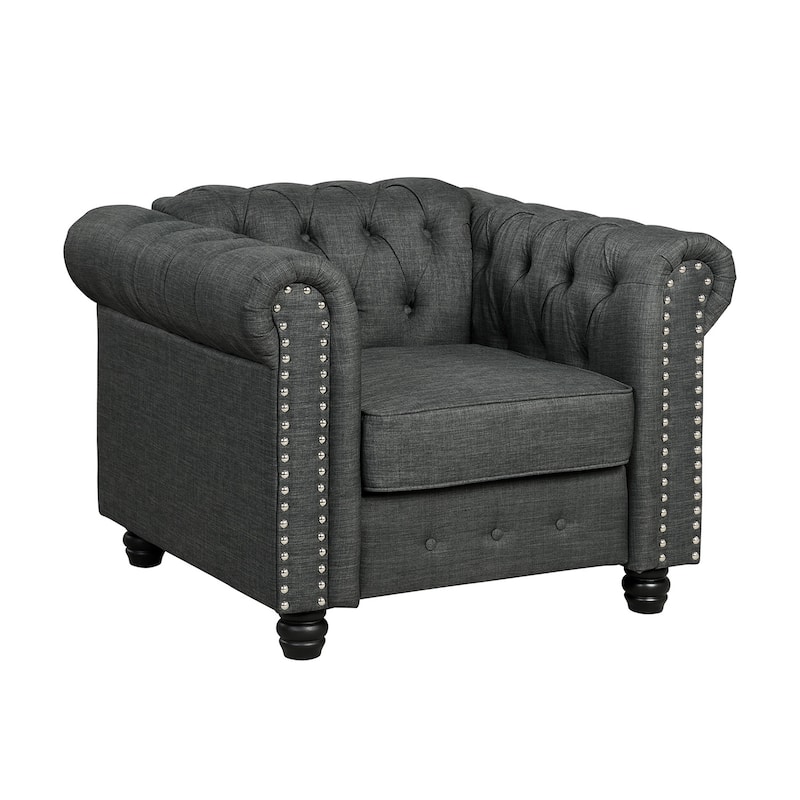 Morden Fort Linen Chesterfield Club Accent Chair,Button Tufted Upholstered Armchair with Nailhead and Solid Wood Legs