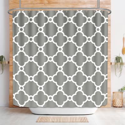 Grey and White Shower Curtain Geometric Moroccan Fabric, 72"x72"