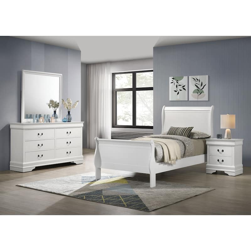 Louis Philippe Bedroom Set White - Twin - 4 Piece