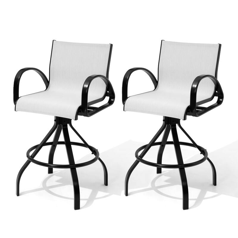 Pellebant 2/4-Piece Outdoor Indoor Patio Swivel Aluminum Bar Stools Sunbrella Textilene - AUGUSTINEOYSTER - 2-Piece