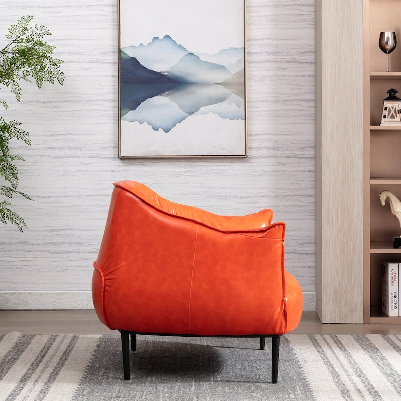 KINWELL 33" Wide Faux Vegan Leather Upholstery Barrel Chair