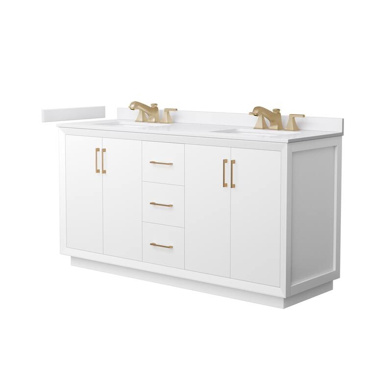 Wyndham Collection WCF4141-66D-VCA-US3MXX Strada 66" Free Standing - White / White Cultured Marble Top / Satin Bronze