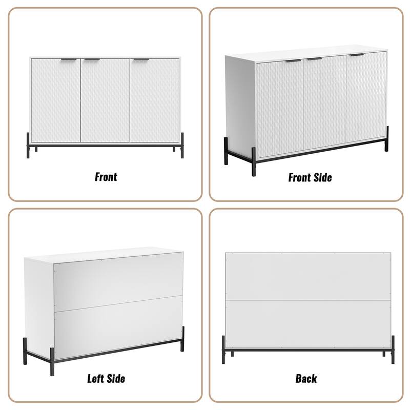Clihome 3-Door High Gloss Buffets Sideboards with Adjustable Shelves