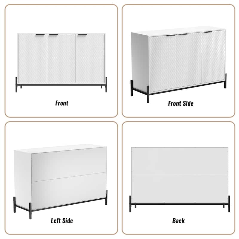 Modern High Gloss 3-Door Cabinet -Buffet Sideboard with Powder Coated Metal Feet