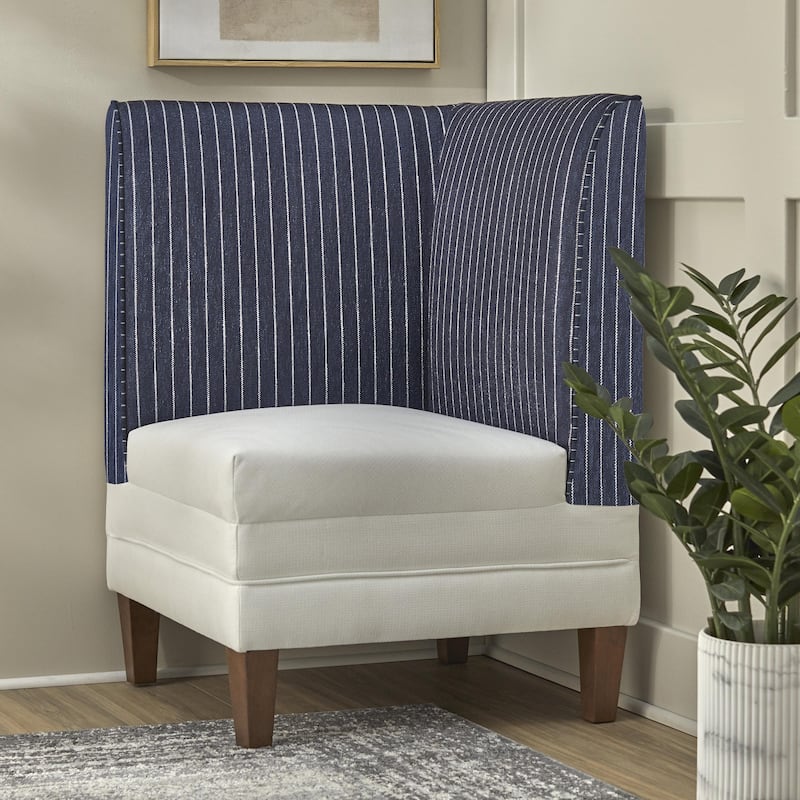 Lifestorey Phillips Upholstered Corner Seat - Off-White/Dark Blue Stripe