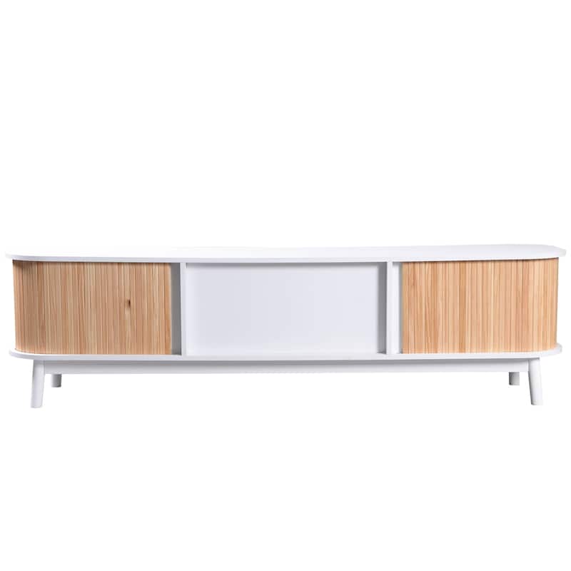 Modern Rattan TV Stand for TVs up to 75'' with Solid Wood Legs
