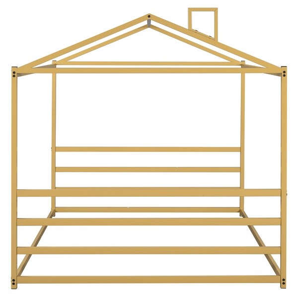 Metal House Shape Platform Bed, Black, Queen - Stylish