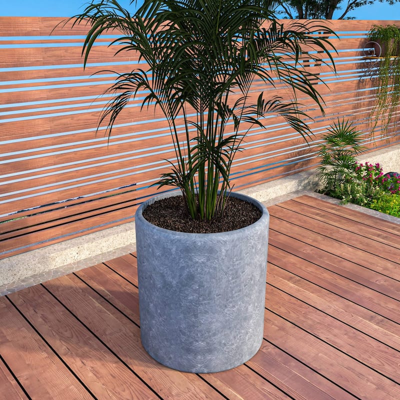 Tundra Round Modern Fiberstone and MGO Clay Planter With Drainage Holes for Indoor Outdoor Home Office Patio Porch Garden Yard