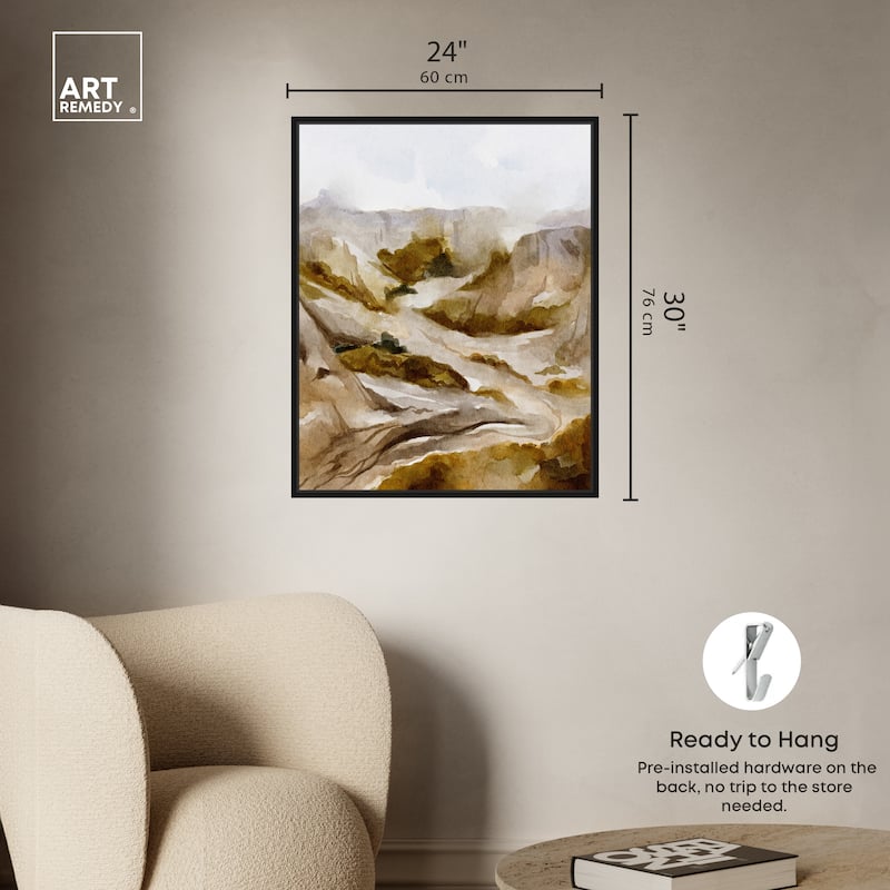 Art Remedy Winter End Rock Mountain Framed Landscape 1 Piece Canvas Wall Art Watercolor Style