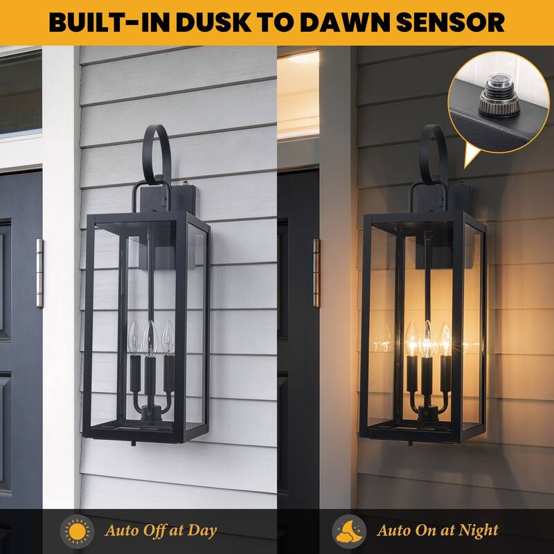 C Cattleya 1 Pack 3-Light 25.5-in Dusk to Dawn Outdoor Wall Light with Close Bottom