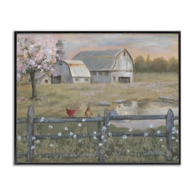 Stupell Blossoming Trees Birds Perched Country Farm Fence Framed Wall Art, Design by Pam Britton - Multi