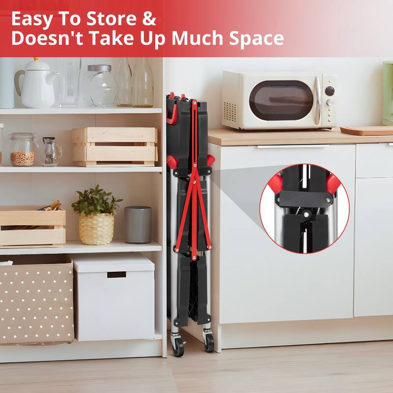 Portable Folding Service Cart, 3 Tier Folding Utility Cart