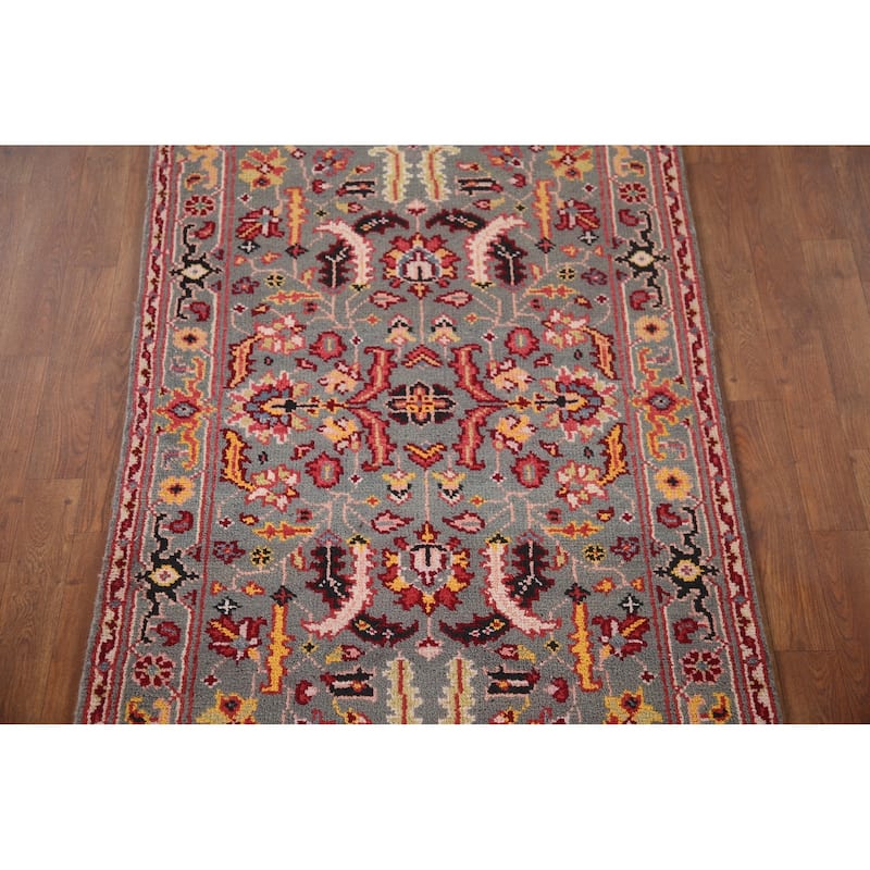 All-Over Gray Heriz Oriental Area Rug Handmade Wool Carpet - 3'1"x 5'3"