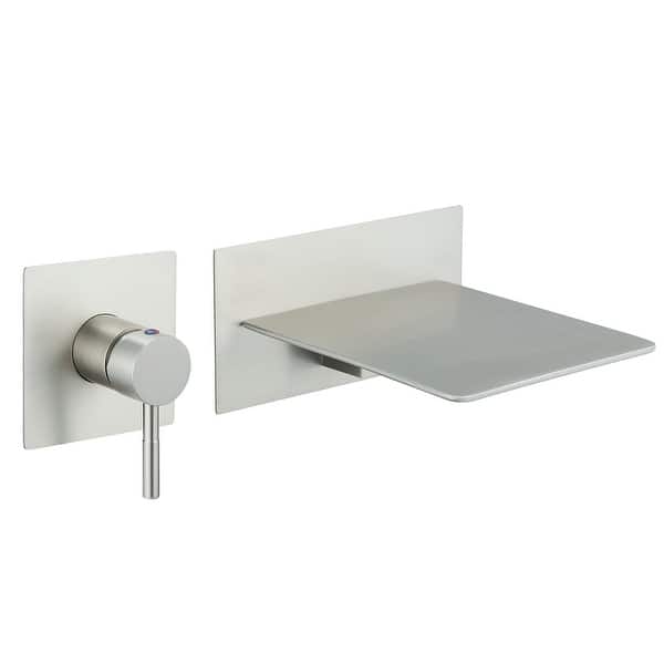 slide 2 of 21, Wall Mount Bathroom Sink Faucet Waterfall Brass Modern 2 Hole Bathroom Basin Vanity Faucets with Valve Brushed Nickel