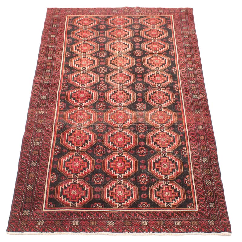 ECARPETGALLERY Hand-knotted Baluch Black Wool Rug - 3'10 x 8'1