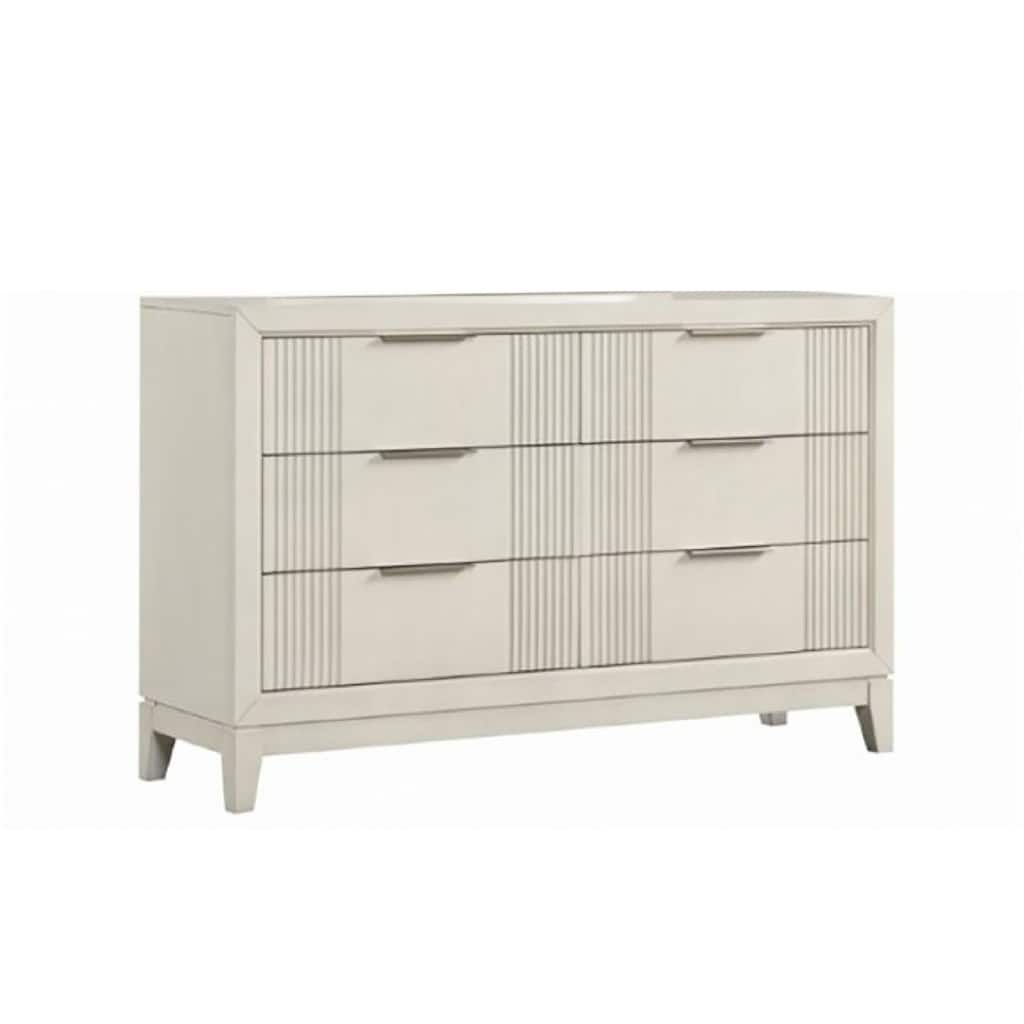 Toi Wide Dresser, 6 Drawers, Antique White Finished Solid Wood
