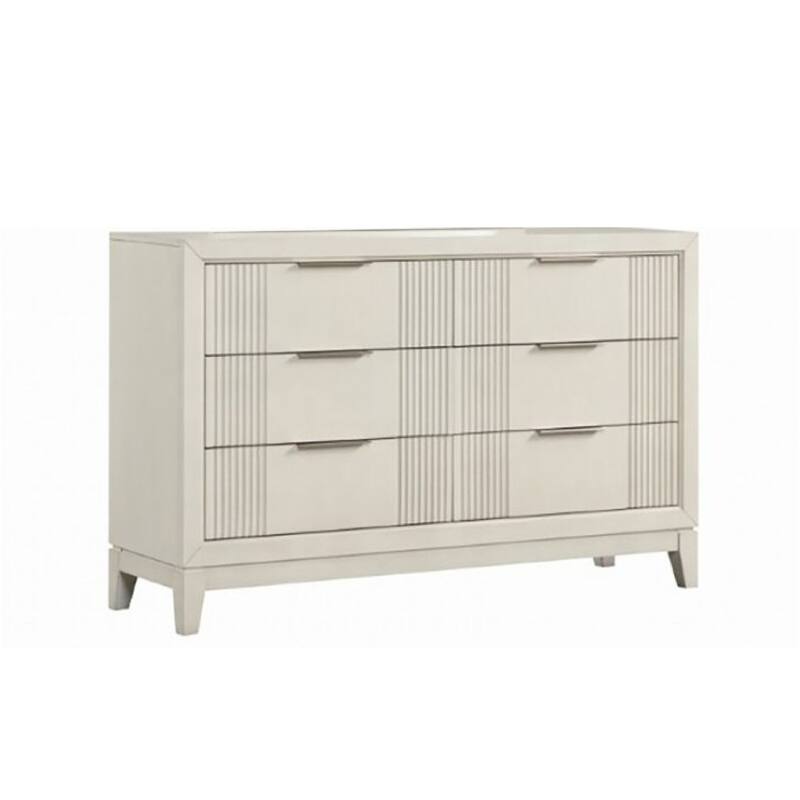 Toi Wide Dresser, 6 Drawers, Antique White Finished Solid Wood