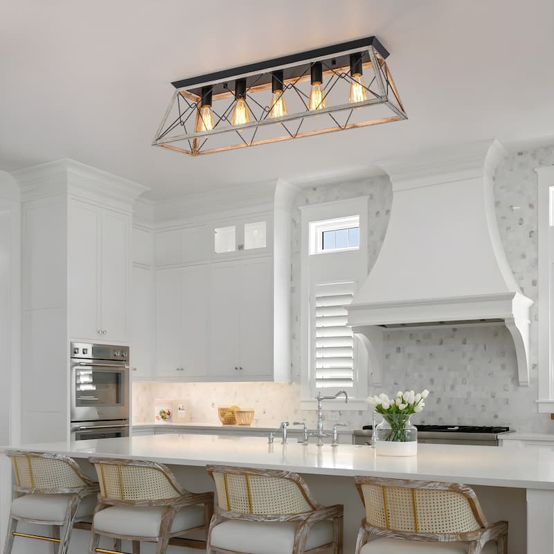 Starsky 5-Light Linear Farmhouse Rectangular Open Cage Flush Mount