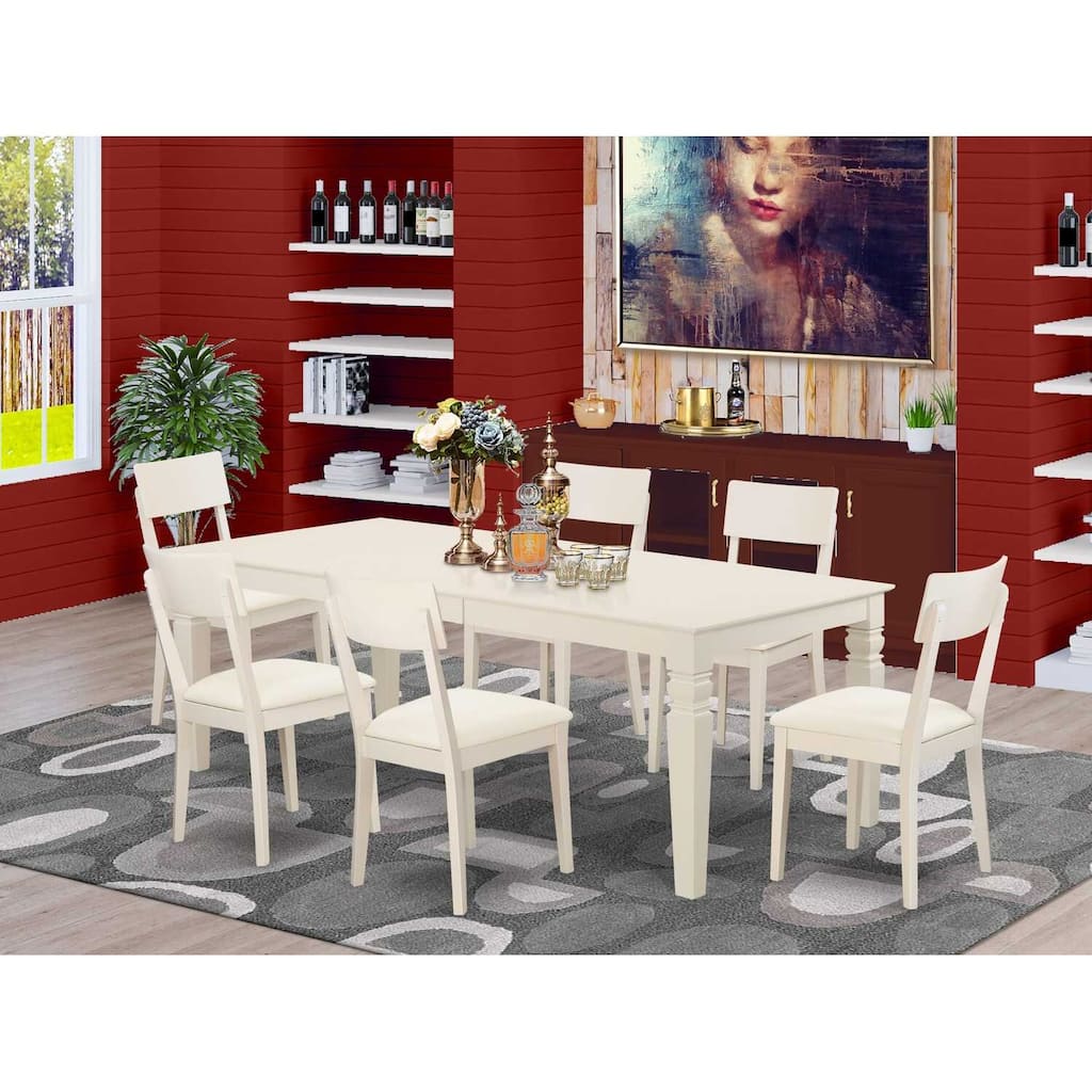 Retro Dining Set 7Pc - Linen White Table & Chairs - Kitchen Diner Set - Modern Farmhouse Style