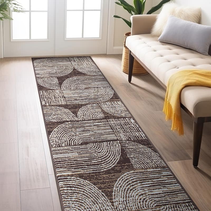 World Rug Gallery Geometric Arch Area Rug - 2' x 7' - Brown