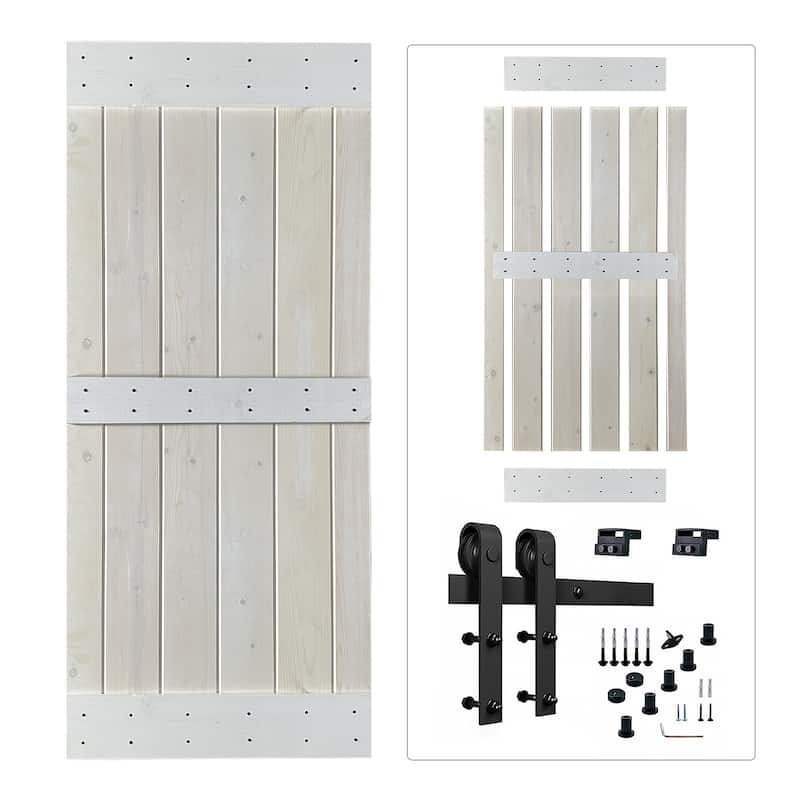 K1 Series Paneled Wood Barn Door with Installation Hardware Kit - 38" - White
