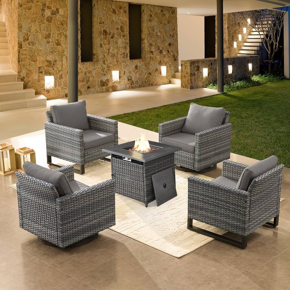 Fire Pit Table with Patio Chairs Swivel Chairs Side Table